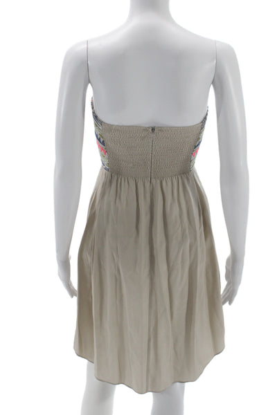 Parker Womens Fit & Flare Dress Linen Beige Sweetheart Sleeveless Size XS