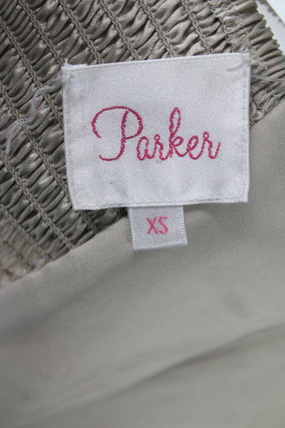 Parker Womens Fit & Flare Dress Linen Beige Sweetheart Sleeveless Size XS