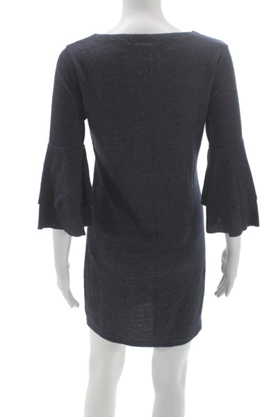 Chaser Women Mini Knit V-Neck Gray Dress 3/4 Sleeve Bohemian Size M