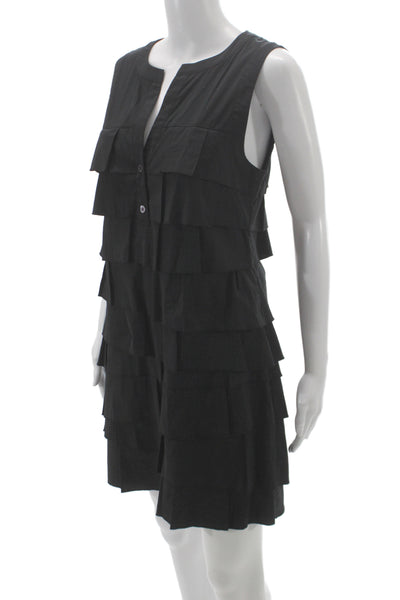 BCBGMAXAZRIA Womens Shift Dress Black V-Neck Sleeveless Cotton Short Size 6