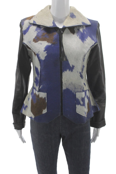 GrownBeans Women Multicolor Leather Animal Print Basic Jacket Size S