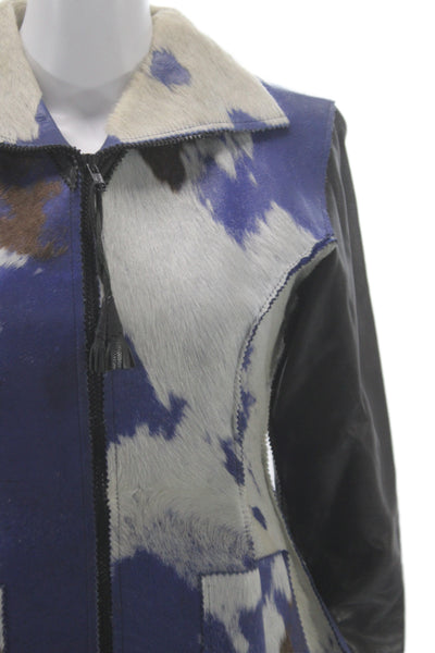GrownBeans Women Multicolor Leather Animal Print Basic Jacket Size S