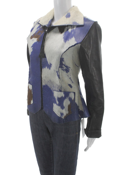 GrownBeans Women Multicolor Leather Animal Print Basic Jacket Size S