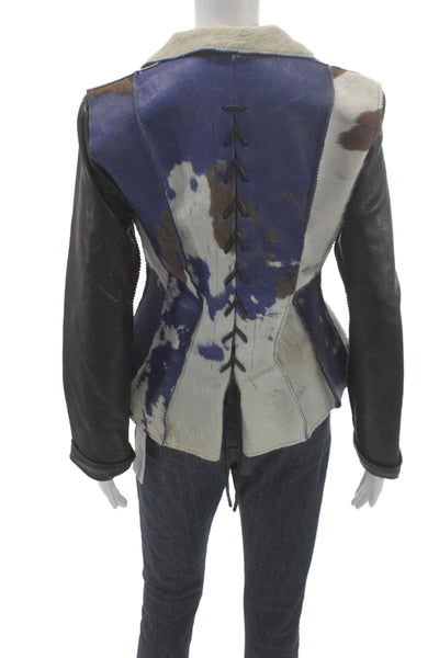 GrownBeans Women Multicolor Leather Animal Print Basic Jacket Size S
