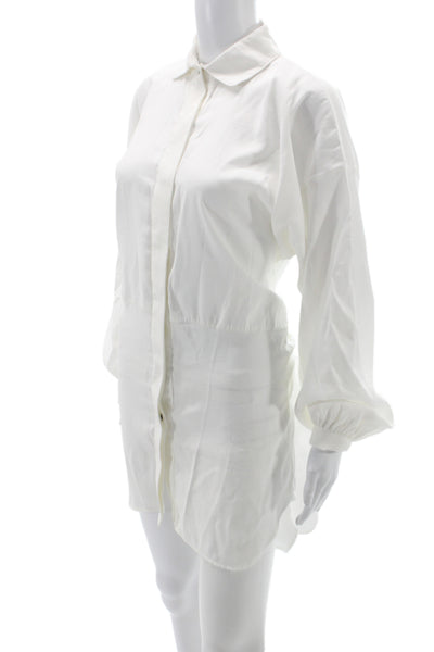 Nonchalant Label Women Shirt Dress White Collared Long Sleeve Polyester Size S