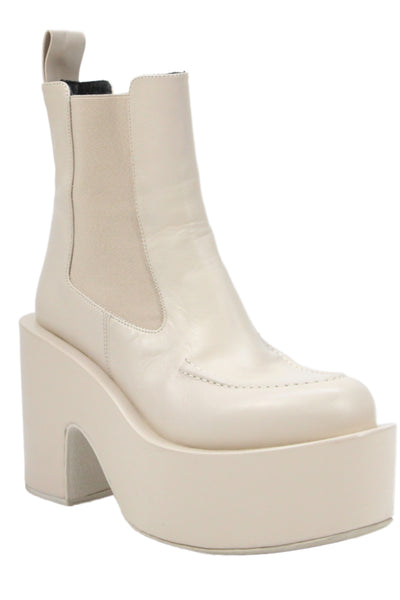 Paloma Barcelo Womens Leather Platform High Heel Ankle Boots Beige Size 37 7