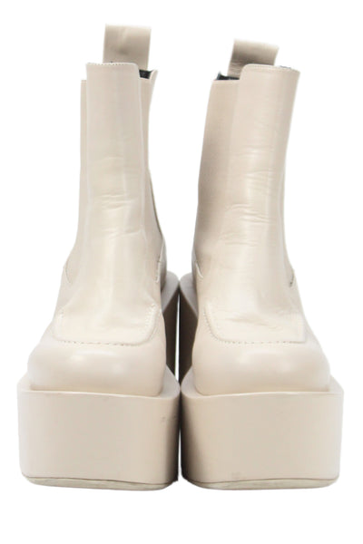 Paloma Barcelo Womens Leather Platform High Heel Ankle Boots Beige Size 37 7