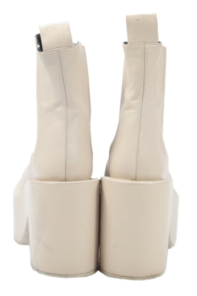 Paloma Barcelo Womens Leather Platform High Heel Ankle Boots Beige Size 37 7