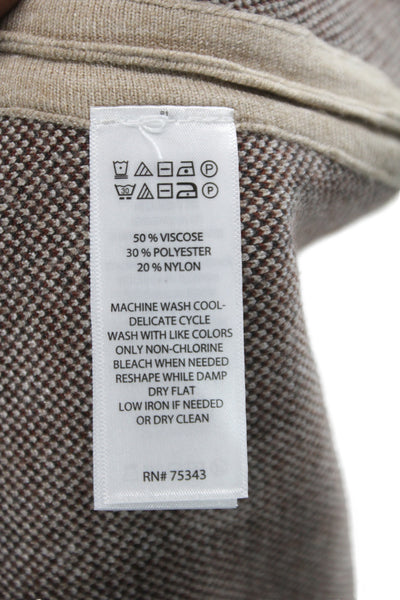 Tahari Womens Cape Sweater Beige Viscose Mock Neck 3/4 Sleeve Plaid Fall Size L