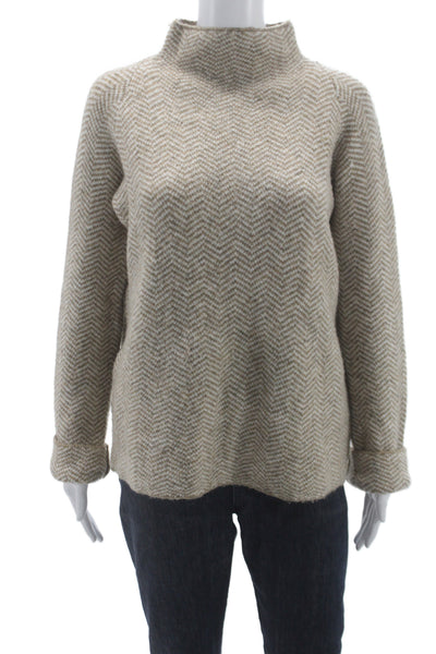 Max Studio Women Pullover Mock Neck Beige Herringbone Size M