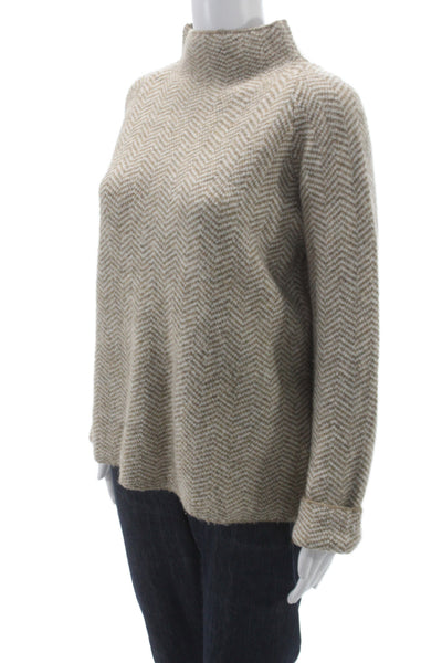 Max Studio Women Pullover Mock Neck Beige Herringbone Size M