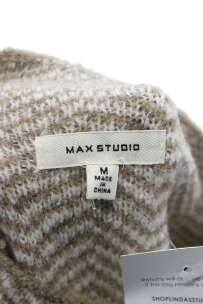 Max Studio Women Pullover Mock Neck Beige Herringbone Size M