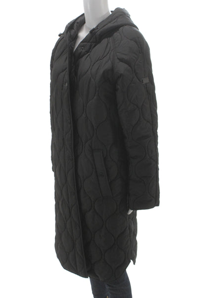 BCBGMAXAZRIA Womens Quilted Black Snap Coat Polyester Long Sleeve Size L