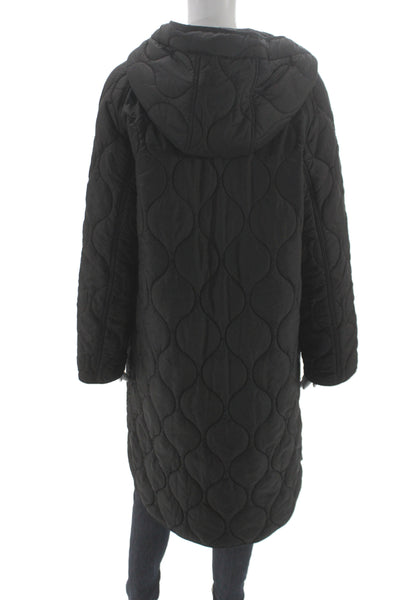 BCBGMAXAZRIA Womens Quilted Black Snap Coat Polyester Long Sleeve Size L