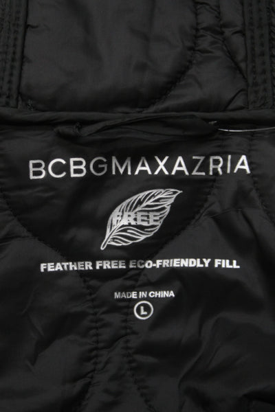 BCBGMAXAZRIA Womens Quilted Black Snap Coat Polyester Long Sleeve Size L