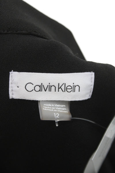 Calvin Klein Women A-Line Black High Neck Sleeveless Knee Length Dress Size 12