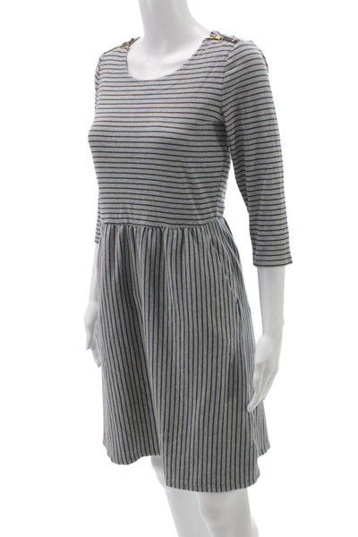 Boden Women Gray Striped A-Line Knee-Length Dress 3/4 Sleeve Nautical Size 6