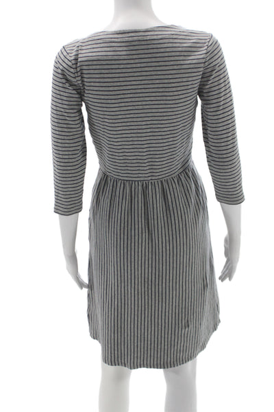 Boden Women Gray Striped A-Line Knee-Length Dress 3/4 Sleeve Nautical Size 6