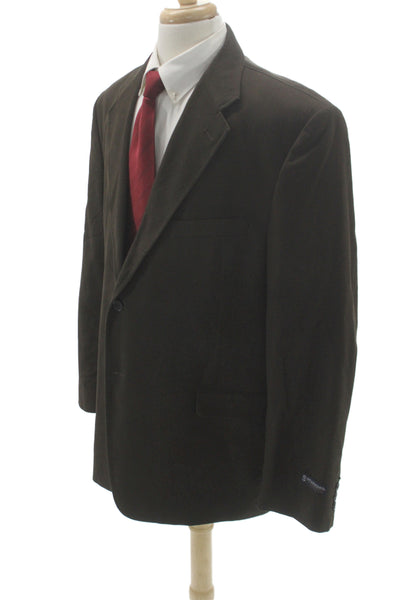 Stafford Mens Brown Cotton Blazer Button Solid Classic Size 40