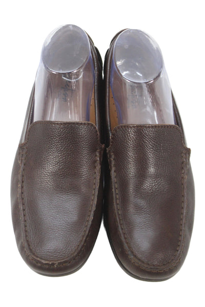 Clarks Mens Solid Leather Slip On Loafers Brown Size 8