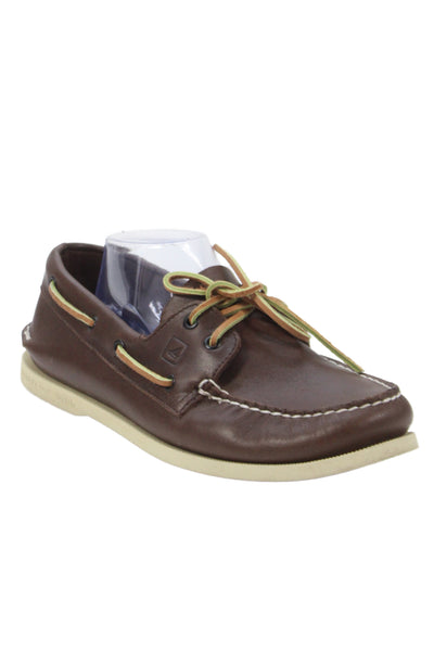 Sperry Mens Leather Lace Up Slip On Loafer Brown Size 10.5