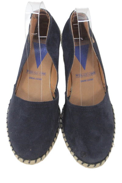 Verbenas Womens Suede Slip On Espadrille Wedges Navy Size 39 9
