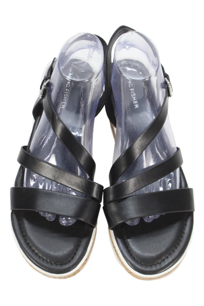 Marc Fisher Womens Leather Strappy Sandals Black Size 11M