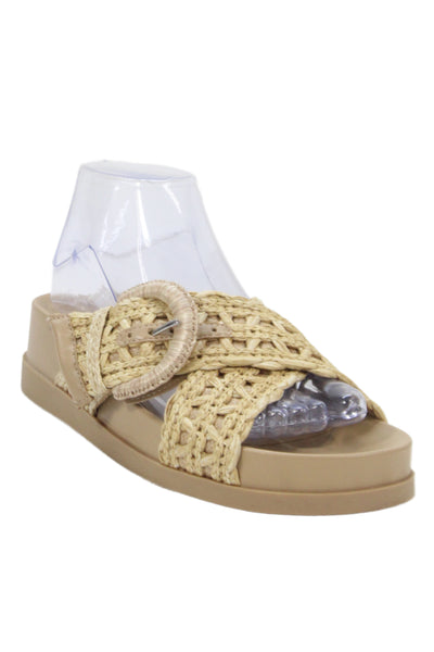 Marc Fisher Womens Woven Slide On Sandals Beige Size 6.5M