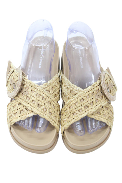 Marc Fisher Womens Woven Slide On Sandals Beige Size 6.5M