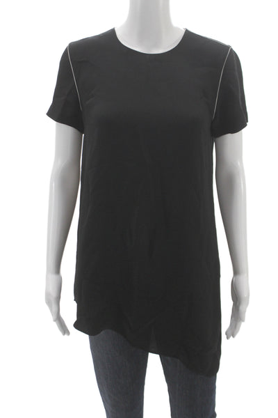 Lafayette 148 New York Women Silk Tunic Blouse Black Short Sleeve Size S