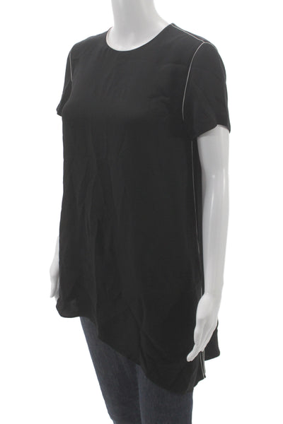 Lafayette 148 New York Women Silk Tunic Blouse Black Short Sleeve Size S