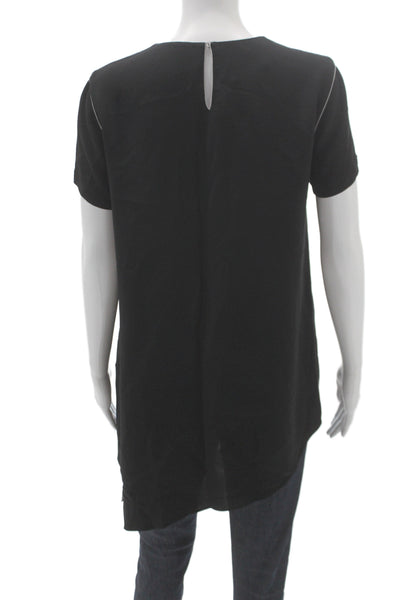 Lafayette 148 New York Women Silk Tunic Blouse Black Short Sleeve Size S