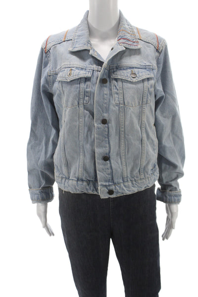 Marine Layer Womens Basic Jacket Blue Cotton Button Long Sleeve Retro Size L