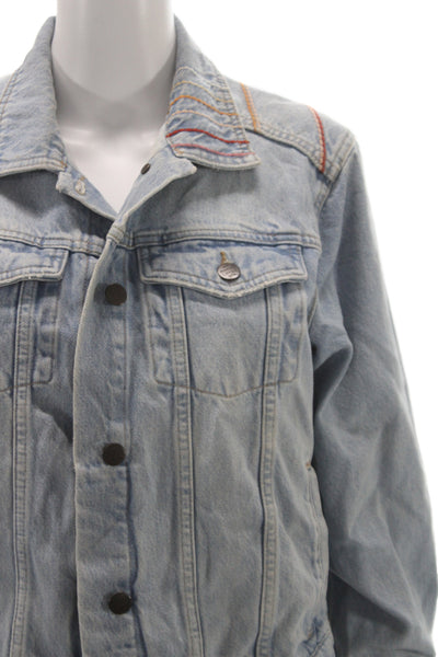 Marine Layer Womens Basic Jacket Blue Cotton Button Long Sleeve Retro Size L