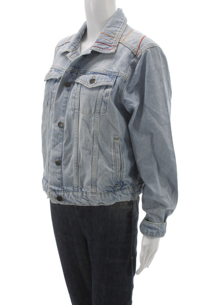 Marine Layer Womens Basic Jacket Blue Cotton Button Long Sleeve Retro Size L