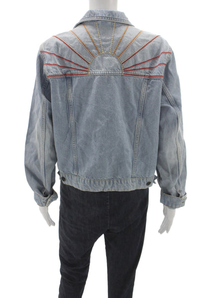 Marine Layer Womens Basic Jacket Blue Cotton Button Long Sleeve Retro Size L