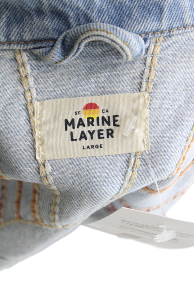 Marine Layer Womens Basic Jacket Blue Cotton Button Long Sleeve Retro Size L