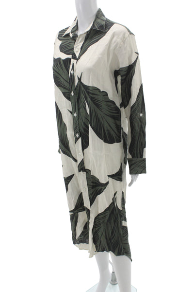 Emily Phillips Womens Shirt Dress Green Linen Midi Collared Long Sleeve Size 4
