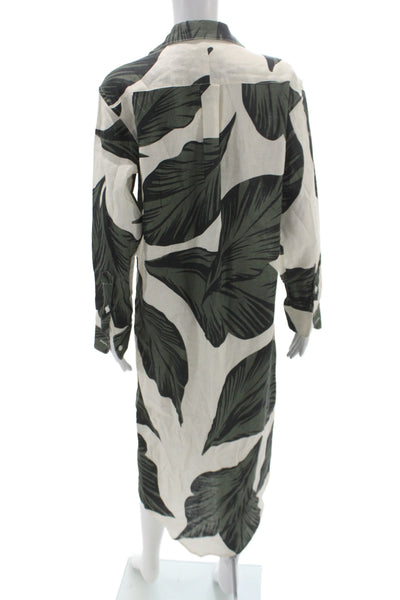 Emily Phillips Womens Shirt Dress Green Linen Midi Collared Long Sleeve Size 4