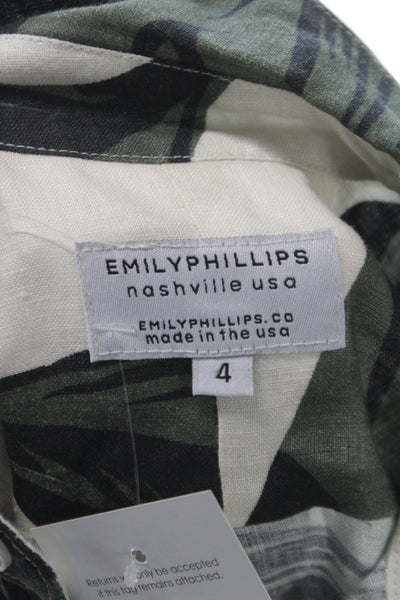 Emily Phillips Womens Shirt Dress Green Linen Midi Collared Long Sleeve Size 4