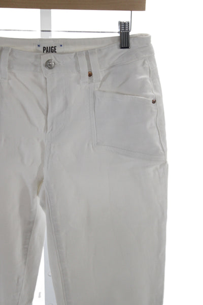 Paige Womens Cropped White Mid Rise Button Cotton Blend Jeans Size 28
