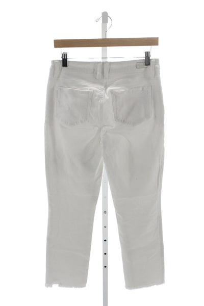 Paige Womens Cropped White Mid Rise Button Cotton Blend Jeans Size 28