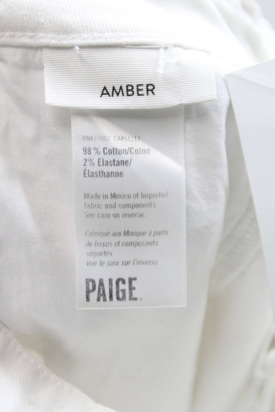 Paige Womens Cropped White Mid Rise Button Cotton Blend Jeans Size 28