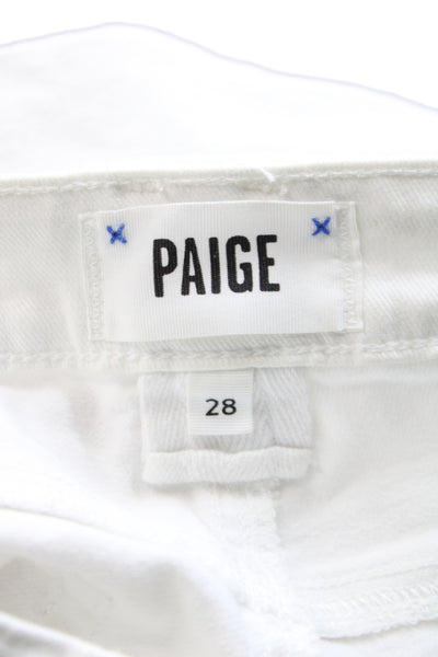 Paige Womens Cropped White Mid Rise Button Cotton Blend Jeans Size 28