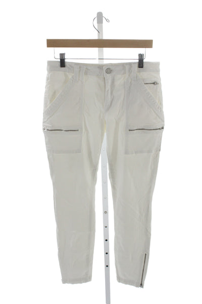 Joie Women Military Cargo Pants White Cotton Mid Rise Button Size 30
