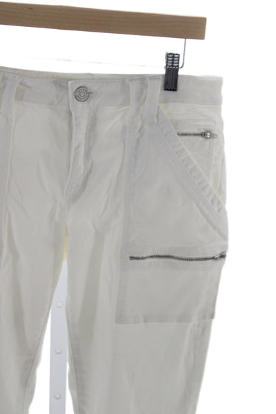Joie Women Military Cargo Pants White Cotton Mid Rise Button Size 30