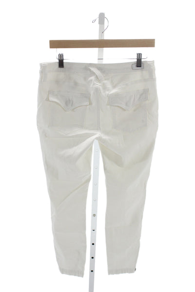 Joie Women Military Cargo Pants White Cotton Mid Rise Button Size 30