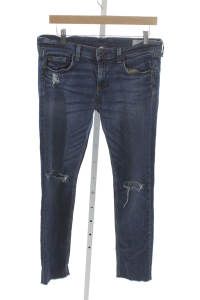 Rag & Bone Womens Skinny Distressed Blue Jeans Mid Rise 27in Size 28