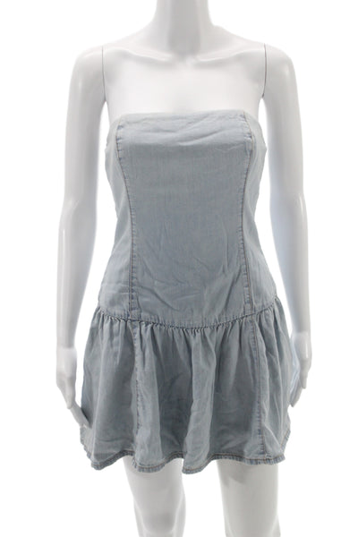 Zara Women Fit & Flare Denim Mini Dress Blue Off Shoulder Sleeveless Size M