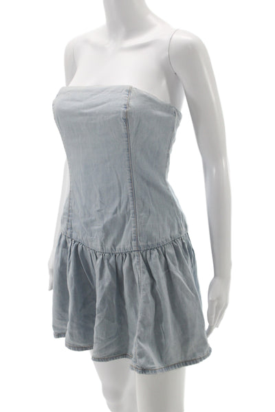 Zara Women Fit & Flare Denim Mini Dress Blue Off Shoulder Sleeveless Size M